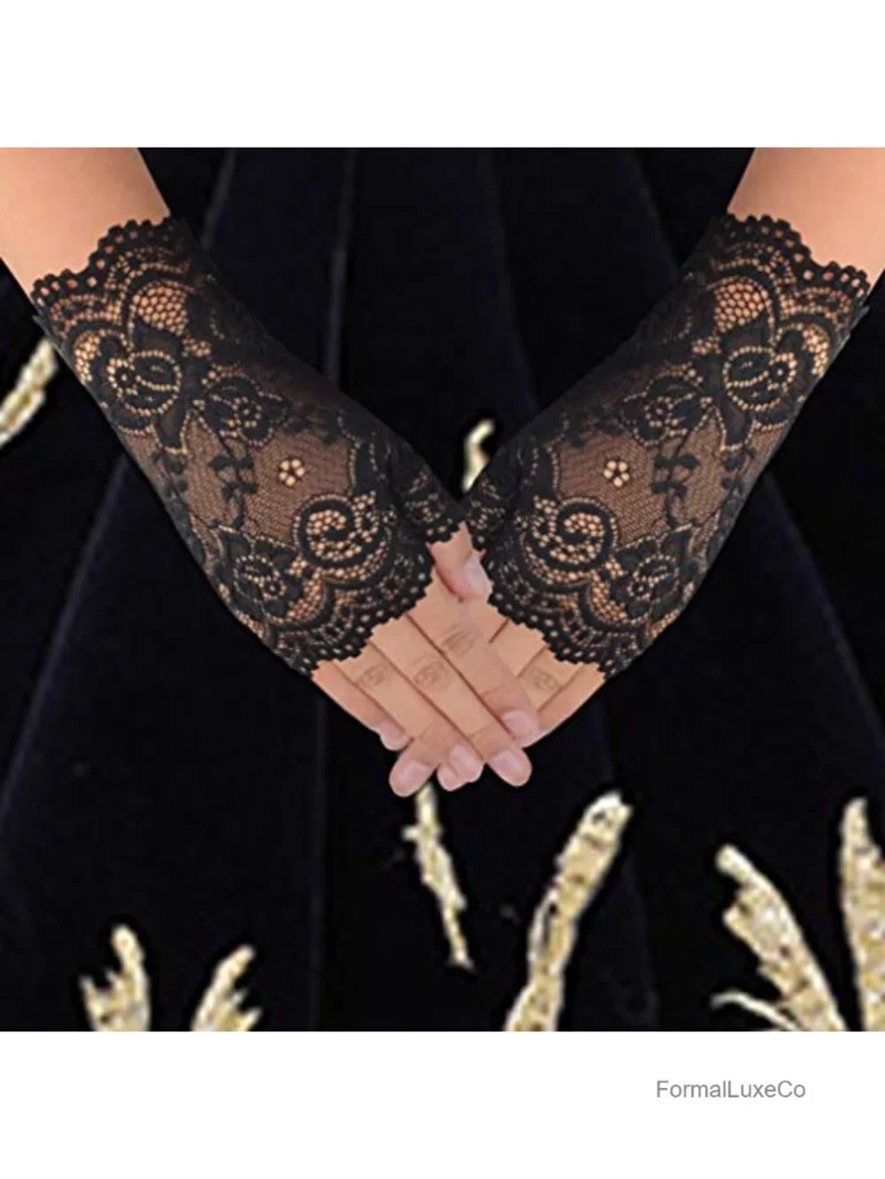 2 Pairs Women's Lace Fingerless Gloves Floral for Wedding Prom Party Accessories